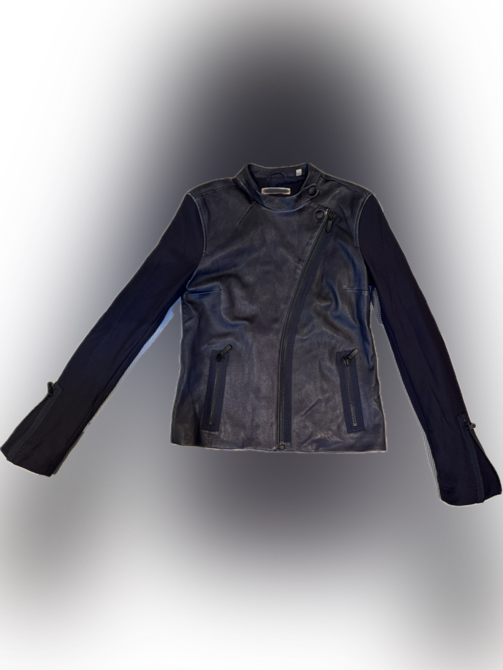 J Brand Small Navy Leather Mixed-Material Moto Jacket - Women